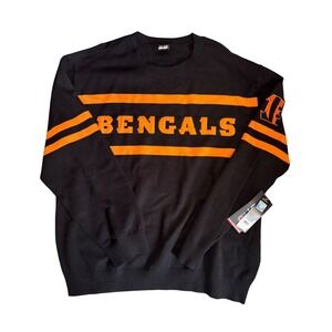 NFL Ultra Game Cincinnati Bengals Mens XL Black Orange Stripe Knit Sweater New